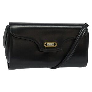 Authentic BALLY Shoulder Bag Leather Black Gold
